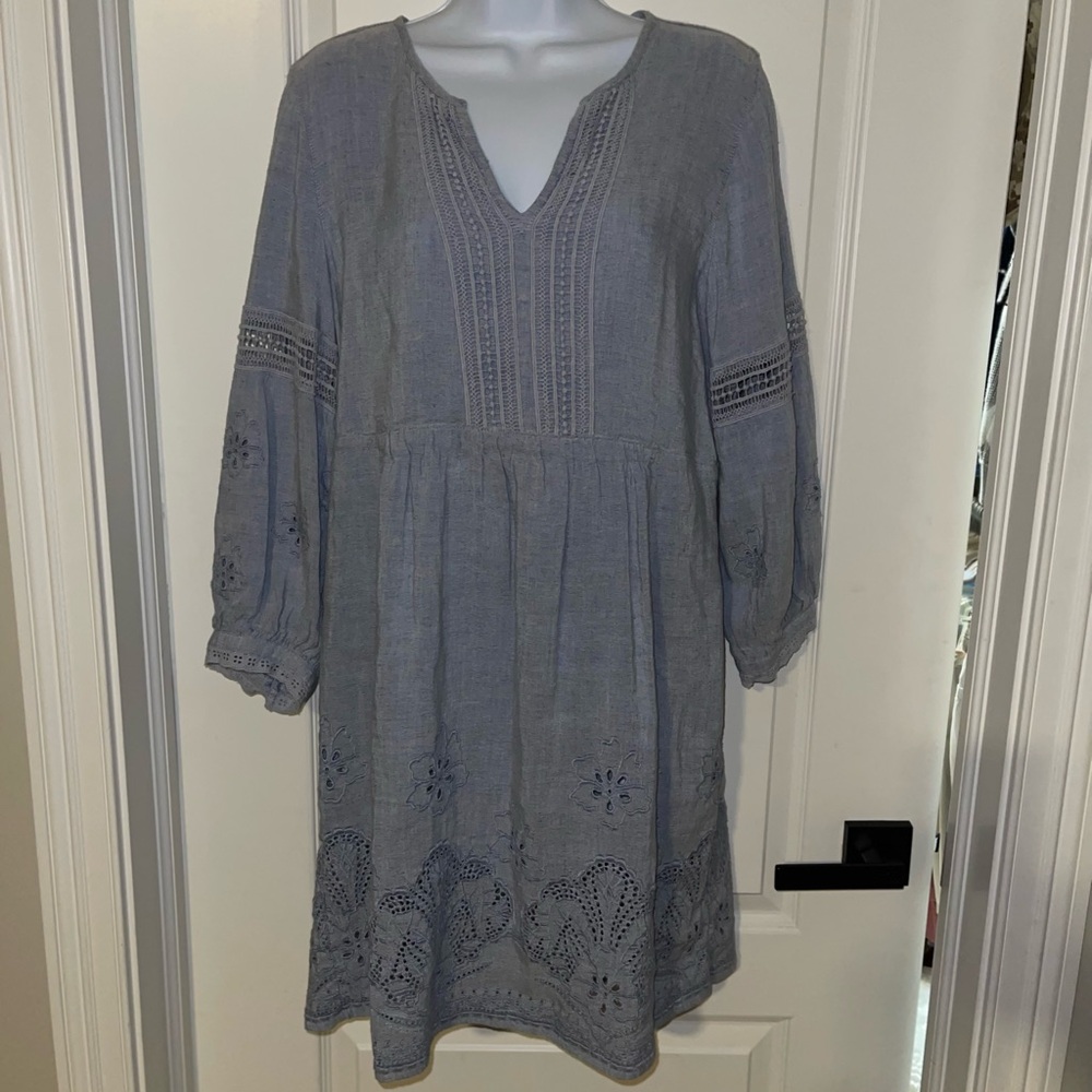 Tommy Bahama Light Blue Embroidered Long Sleeve Dress